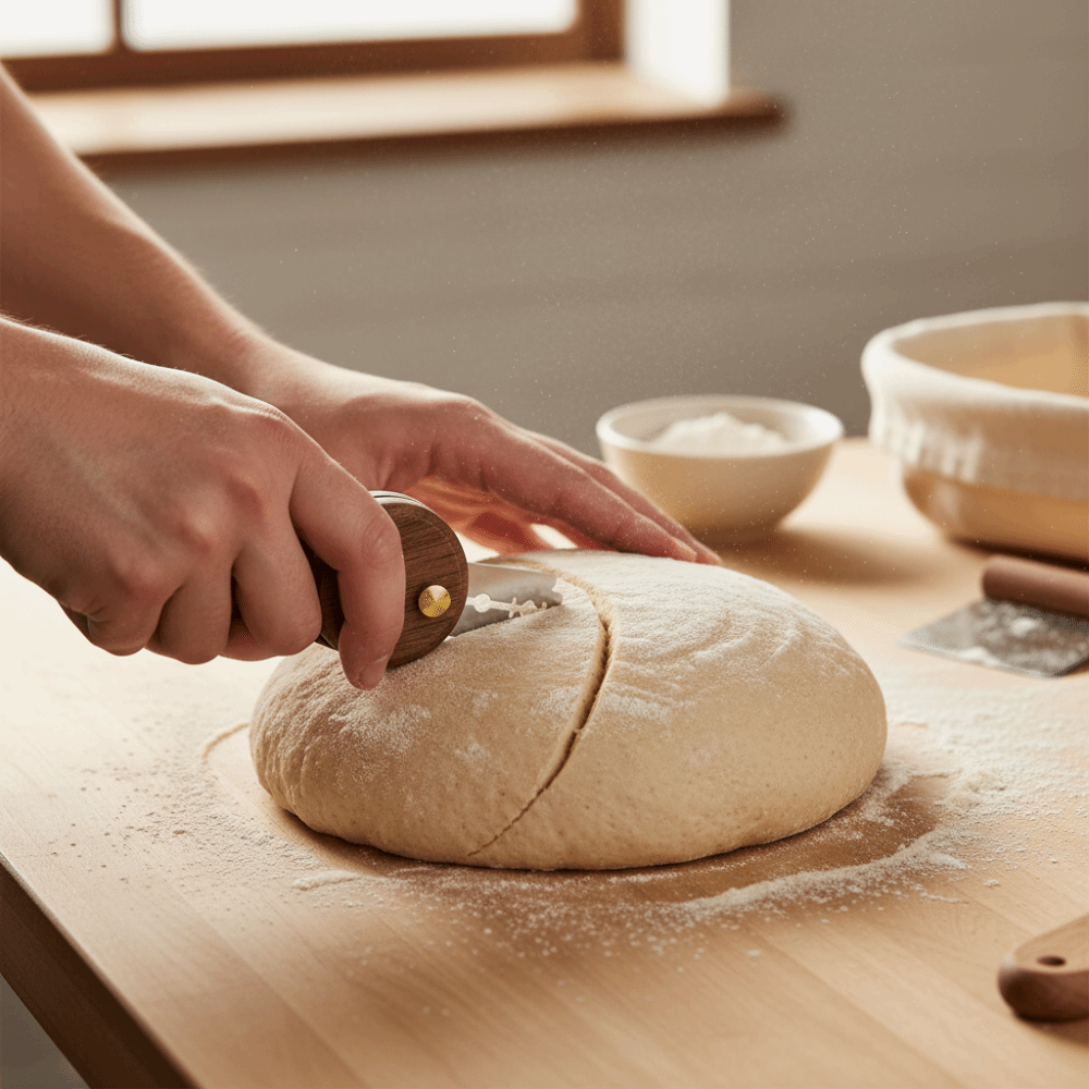 Bread Lame Scoring - سكين خبز قابل للطي بمقبض خشبي،