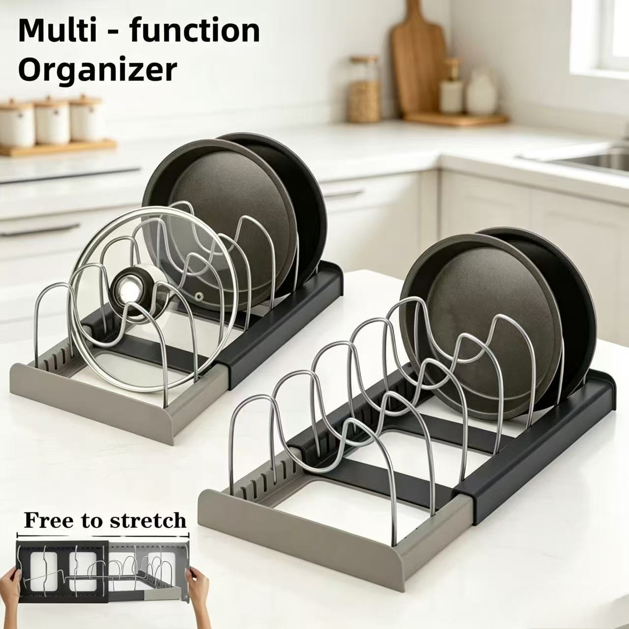 Kitchen Baking Pan Organizer - رف أواني تلسكوبي بـ 7 أقسام،