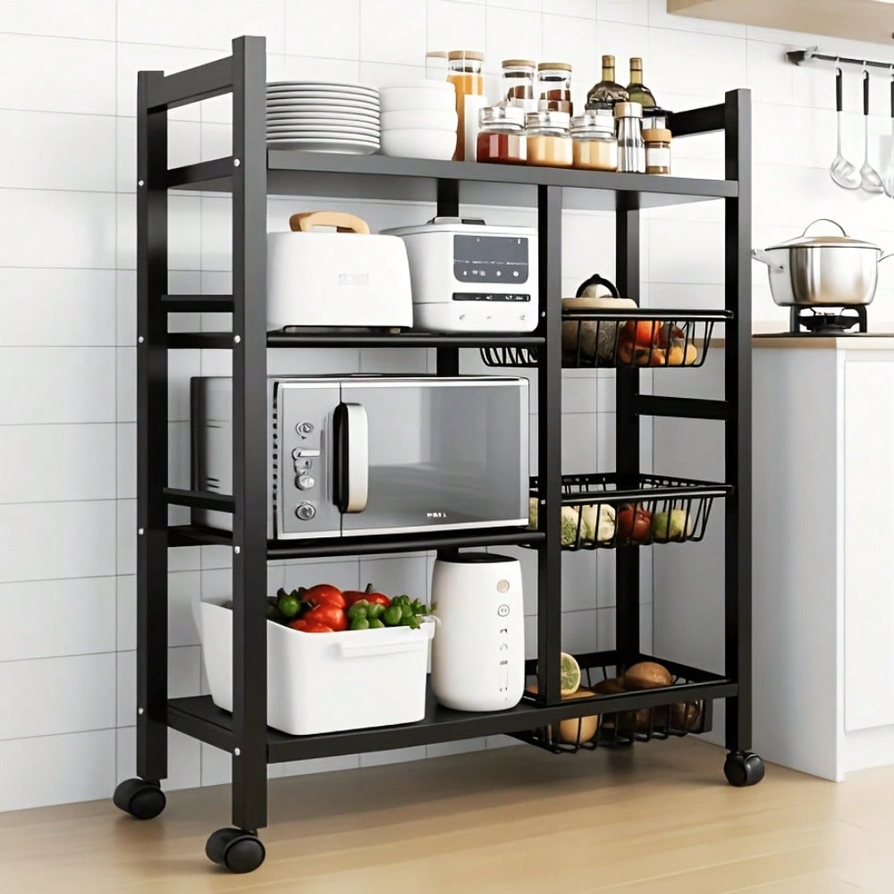 رف تخزين متحرك للمطبخ مع سلة م - مراجعة Kitchen Baking Pantry وسعره